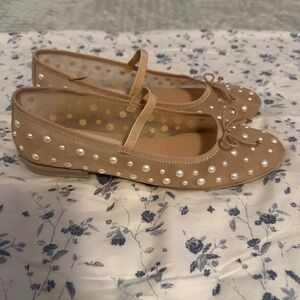 Dolce Vita Tan Ballet Flats with Pearl Details